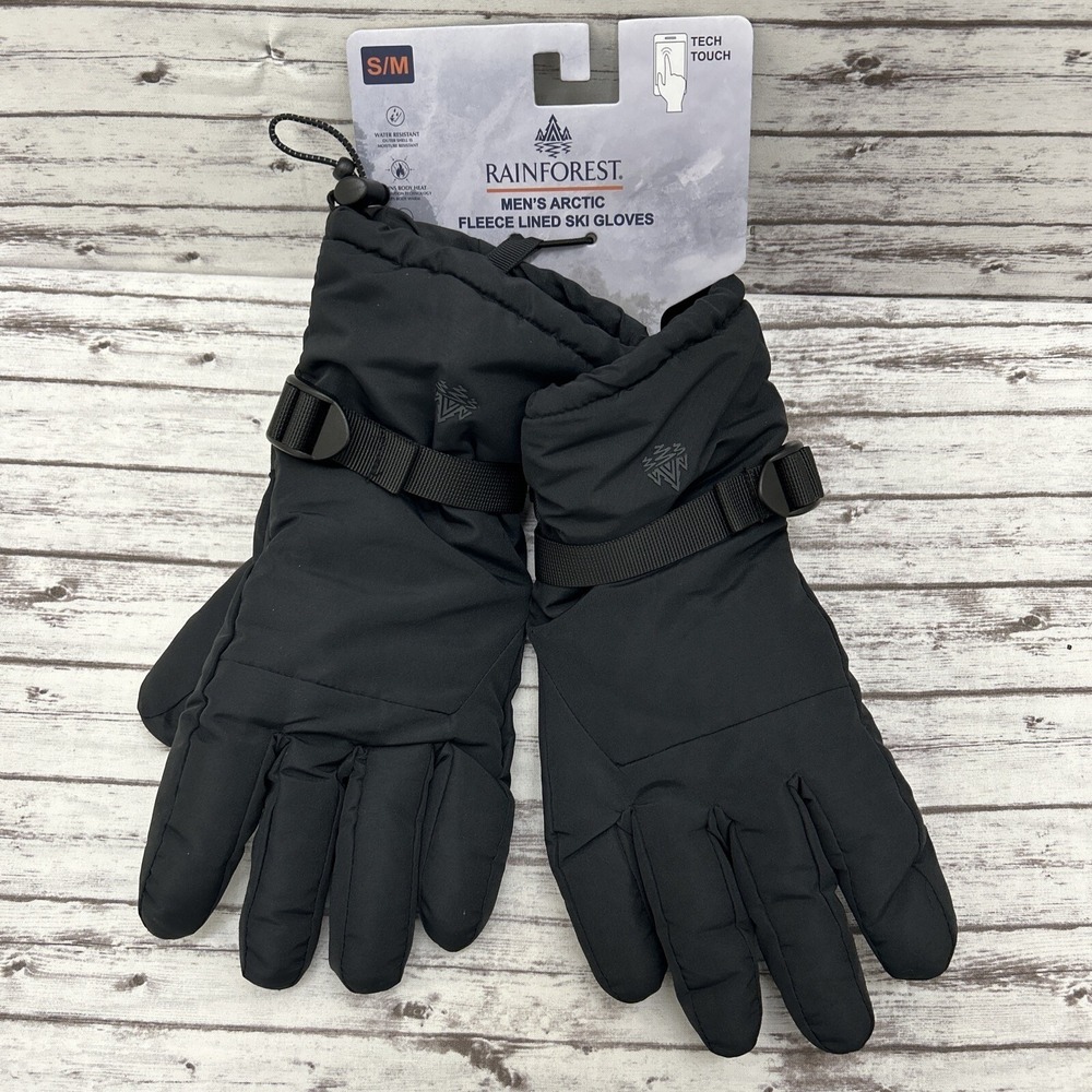 RainForest Snowboard Ski Snow Gloves Men's Size S/M Arctic Fleece Lined Black